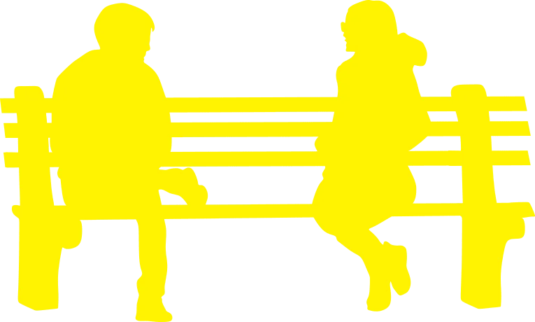 graphic of 2 figures sitting on a bench together