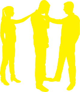 graphic of 2 people with hands on shoulder of third person