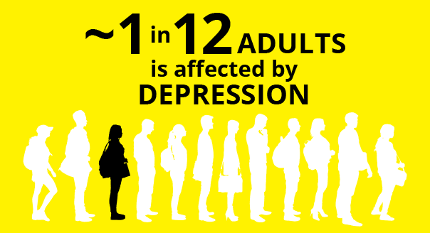 graphic of ~1 in 12 ADULTS is affected by DEPRESSION